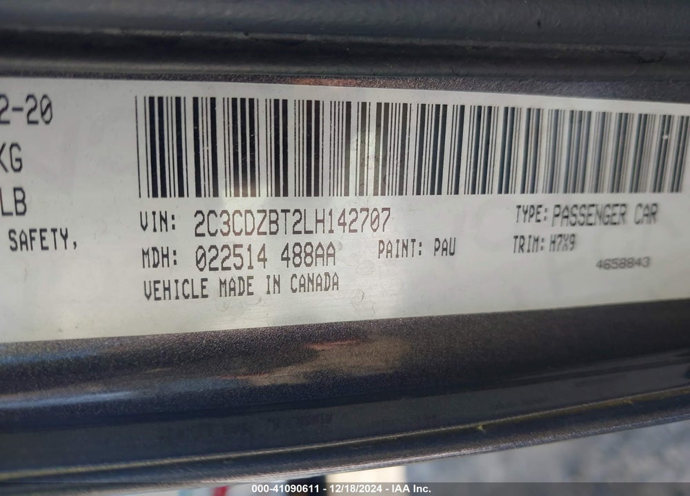 2020 DODGE CHALLENGER R/T VIN: 2C3CDZBT2LH142707