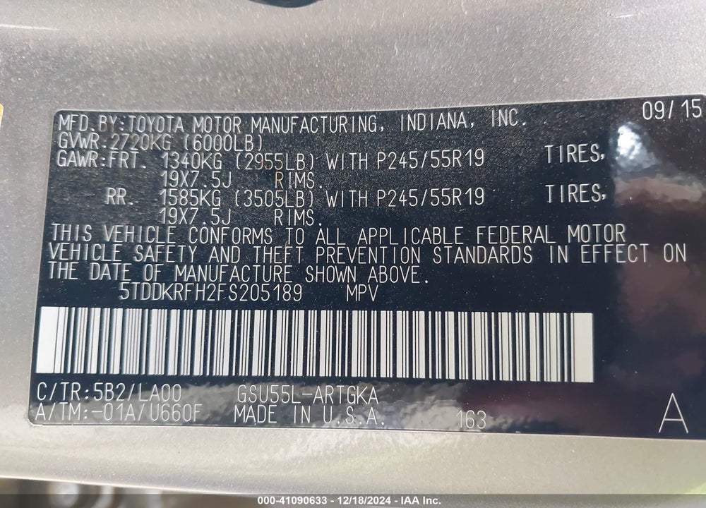 2015 TOYOTA HIGHLANDER LIMITED PLATINUM V6 VIN: 5TDDKRFH2FS205189