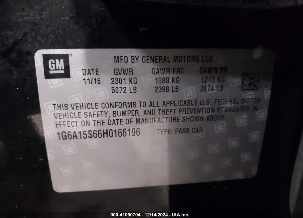 2017 CADILLAC CTS-V VIN: 1G6A15S66H0166196