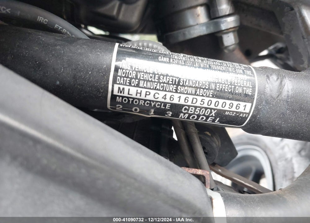 2013 HONDA CB500 X VIN: MLHPC4616D5000961