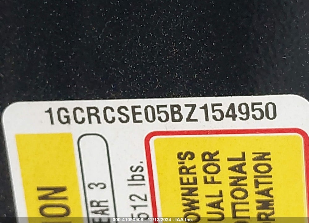 2011 CHEVROLET SILVERADO 1500 VIN: 1GCRCSE05BZ154950