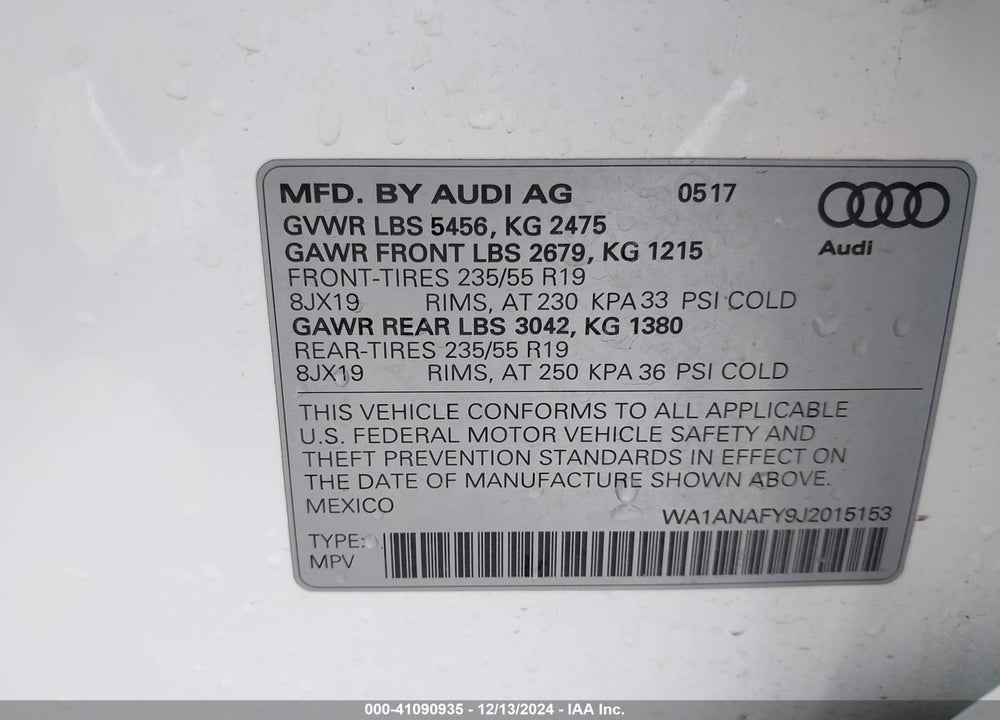 2018 AUDI Q5 2.0T PREMIUM/2.0T TECH PREMIUM VIN: WA1ANAFY9J2015153