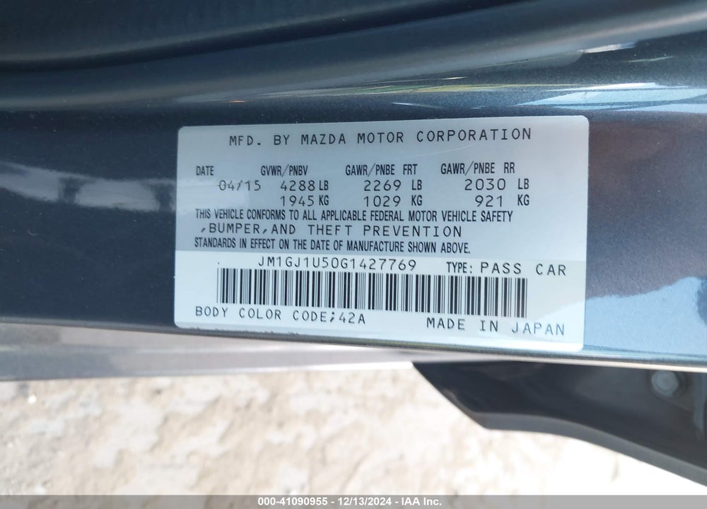 2016 MAZDA 6 I SPORT VIN: JM1GJ1U50G1427769