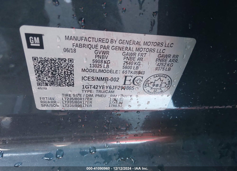 2018 GMC SIERRA 3500HD DENALI VIN: 1GT42YEY6JF290865