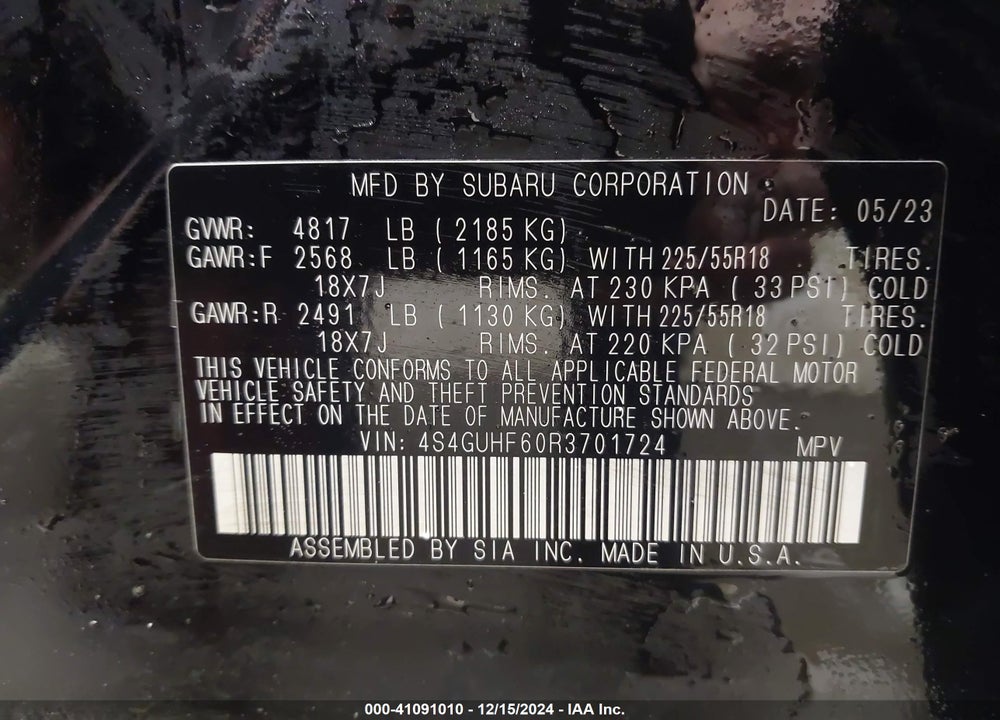 2024 SUBARU CROSSTREK SPORT VIN: 4S4GUHF60R3701724