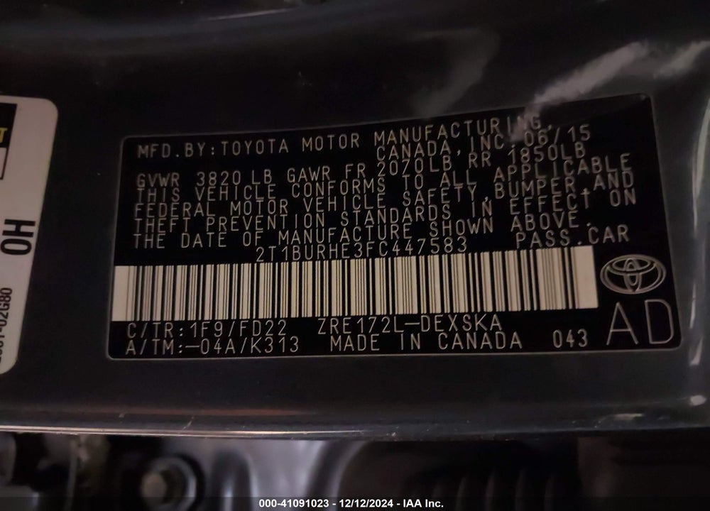 2015 TOYOTA COROLLA S PLUS VIN: 2T1BURHE3FC447583