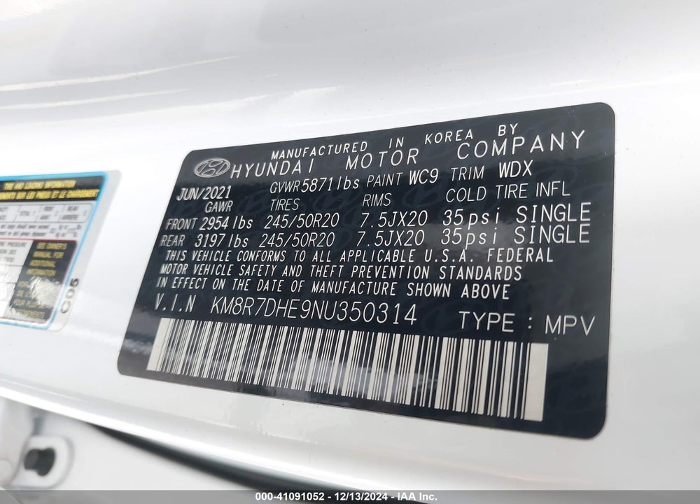2022 HYUNDAI PALISADE CALLIGRAPHY VIN: KM8R7DHE9NU350314