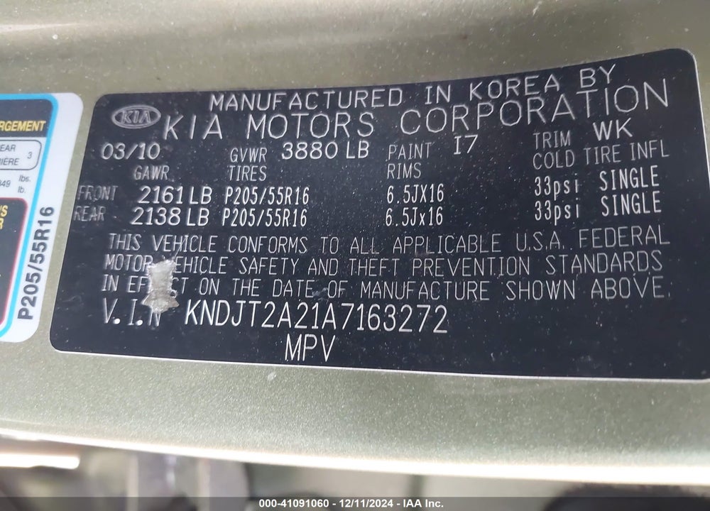 2010 KIA SOUL VIN: KNDJT2A21A7163272