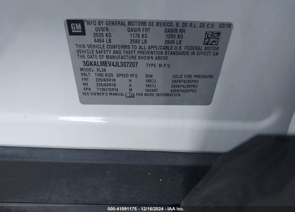 2018 GMC TERRAIN SLE VIN: 3GKALMEV4JL307297