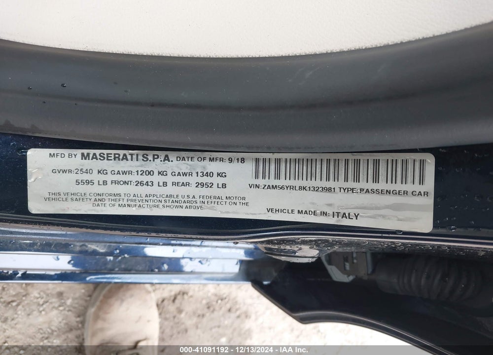 2019 MASERATI QUATTROPORTE S Q4 GRANLUSSO VIN: ZAM56YRL8K1323981
