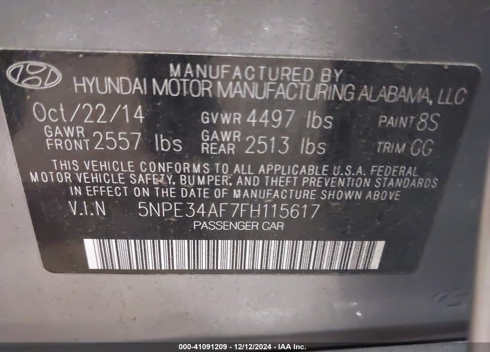 2015 HYUNDAI SONATA SPORT VIN: 5NPE34AF7FH115617