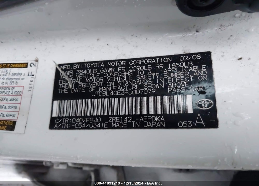 2009 TOYOTA COROLLA VIN: JTDBL40E39J007079