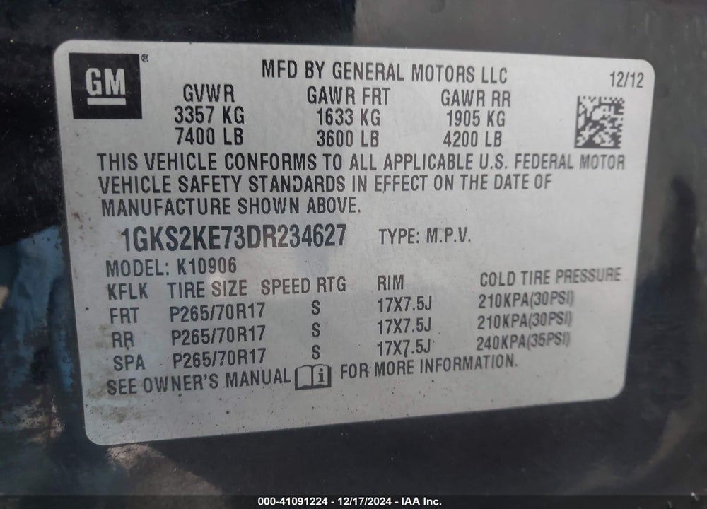 2013 GMC YUKON XL 1500 SLT VIN: 1GKS2KE73DR234627