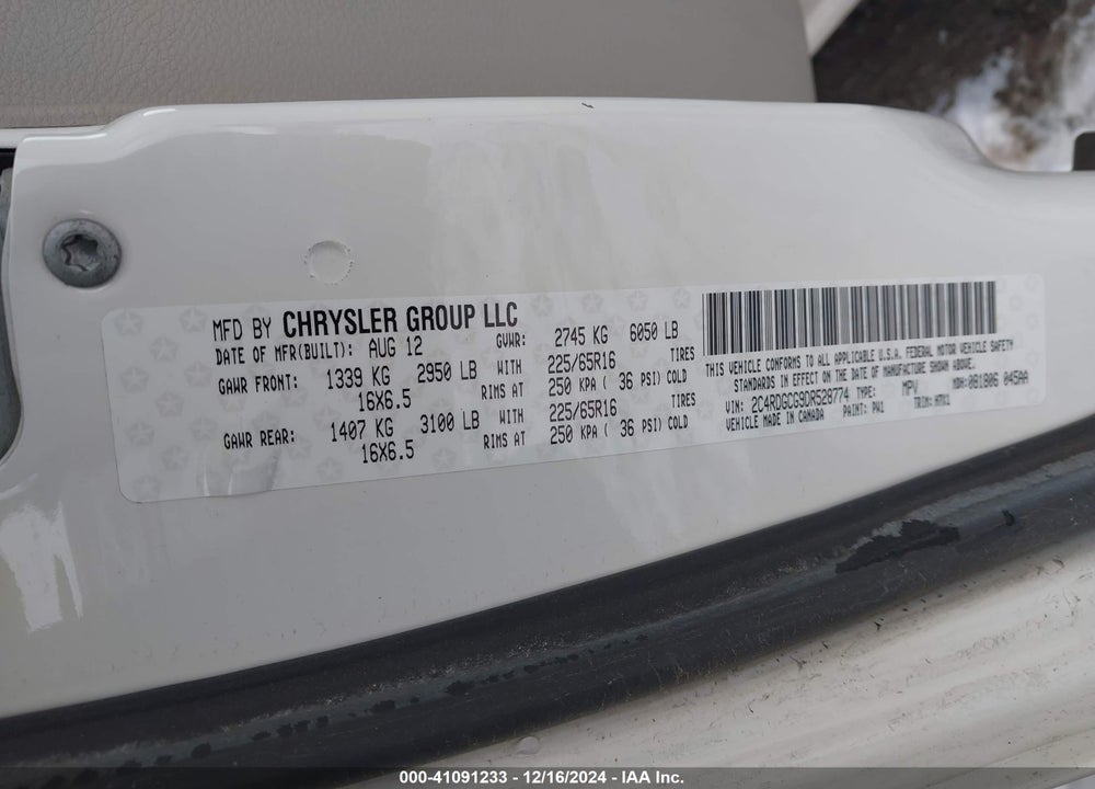 2013 DODGE GRAND CARAVAN VIN: 2C4RDGCG9DR528774