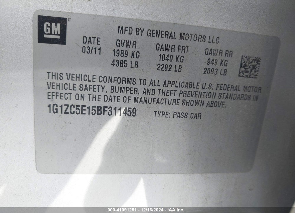2011 CHEVROLET MALIBU 1LT VIN: 1G1ZC5E15BF311459