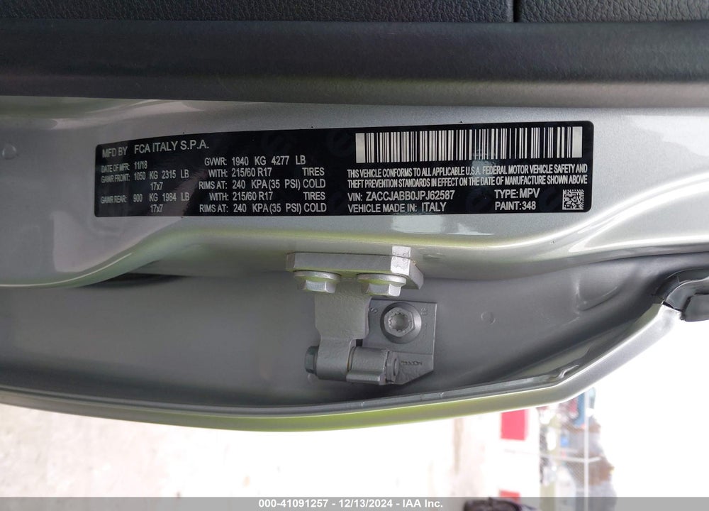 2018 JEEP RENEGADE LATITUDE FWD VIN: ZACCJABB0JPJ62587