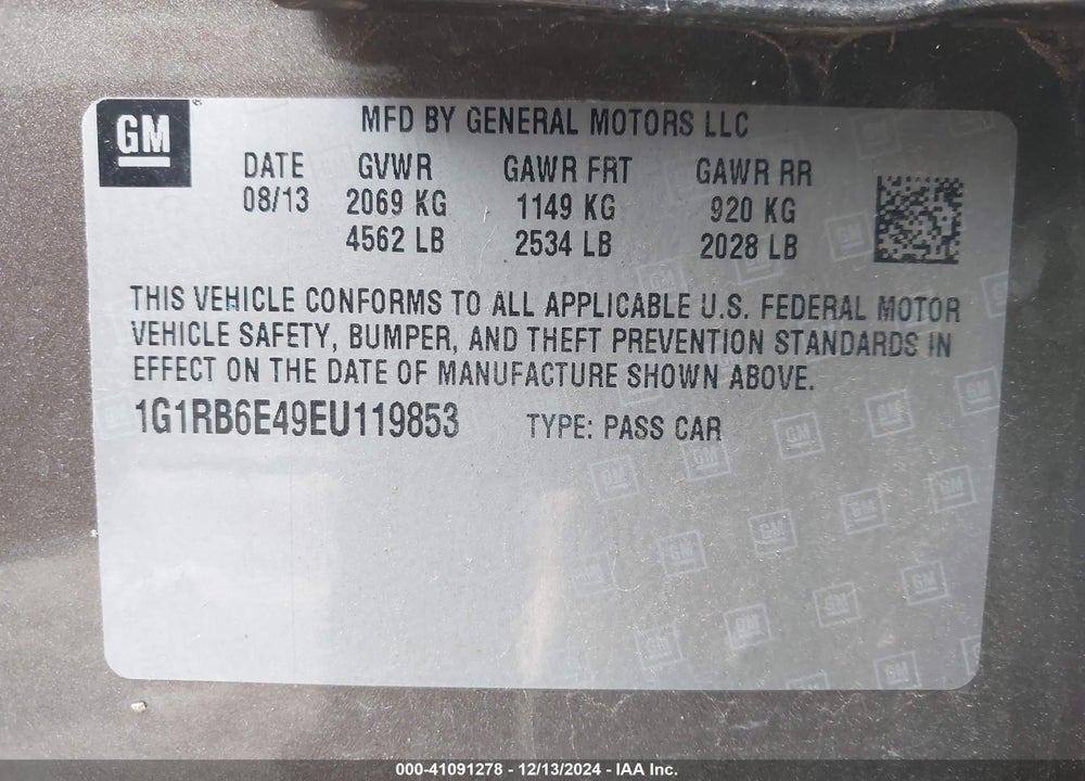 2014 CHEVROLET VOLT VIN: 1G1RB6E49EU119853