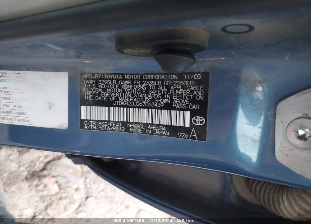 2006 TOYOTA PRIUS VIN: JTDKB20U267063439