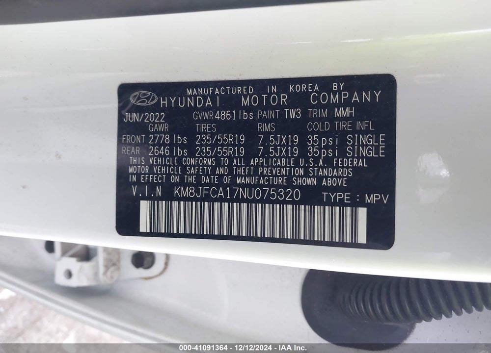 2022 HYUNDAI TUCSON HYBRID SEL CONVENIENCE VIN: KM8JFCA17NU075320