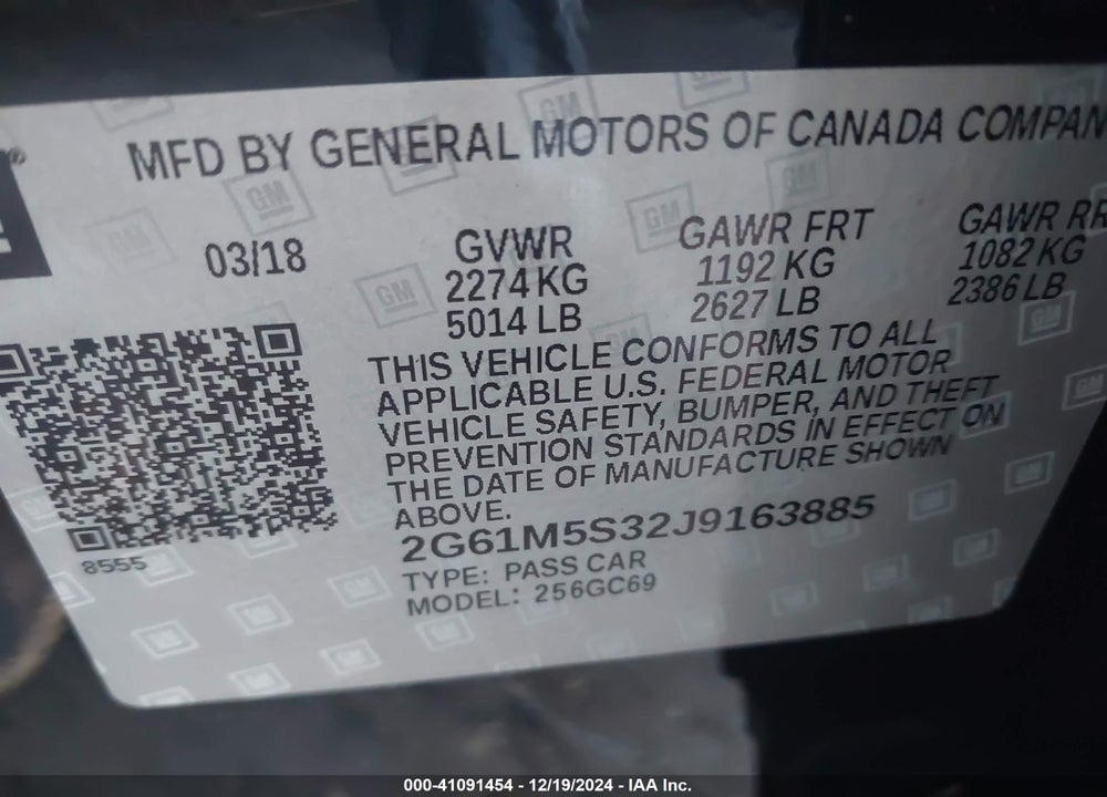 2018 CADILLAC XTS LUXURY VIN: 2G61M5S32J9163885