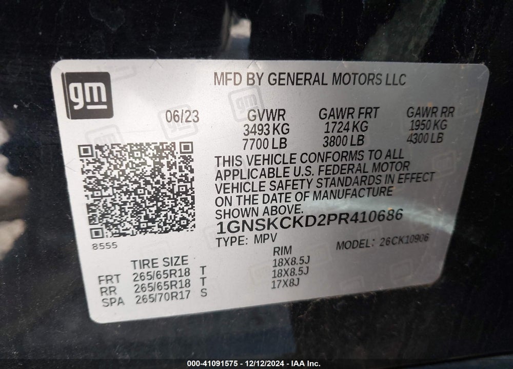 2023 CHEVROLET SUBURBAN VIN: 1GNSKCKD2PR410686