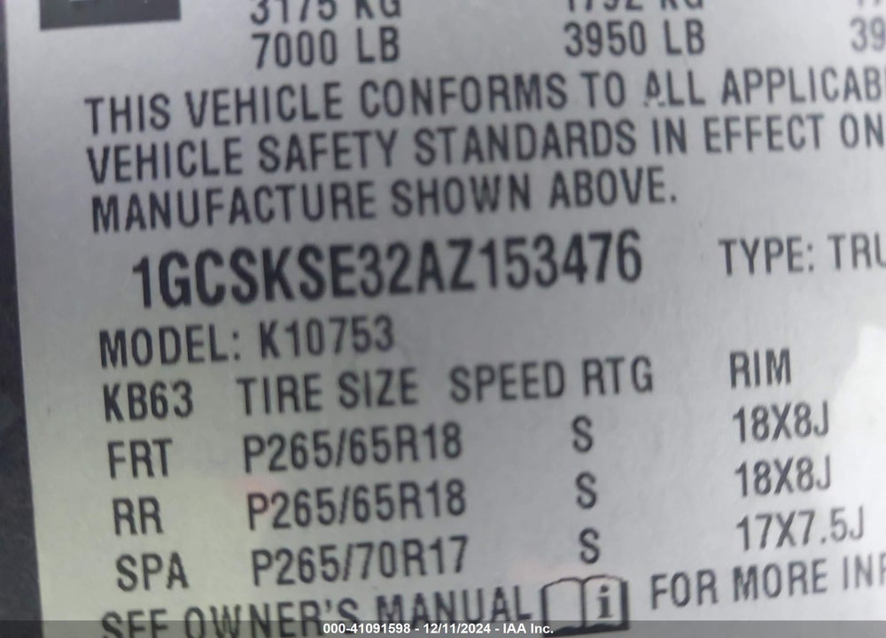 2010 CHEVROLET SILVERADO 1500 LT VIN: 1GCSKSE32AZ153476