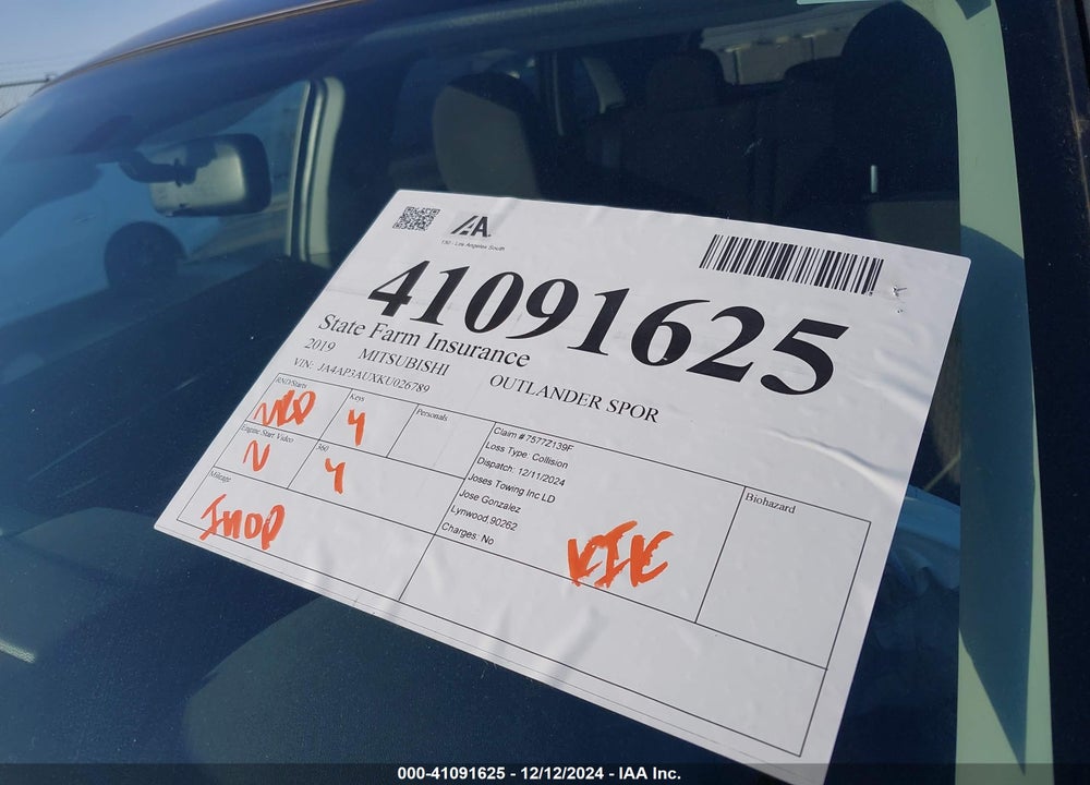 2019 MITSUBISHI OUTLANDER SPORT 2.0 ES VIN: JA4AP3AUXKU026789