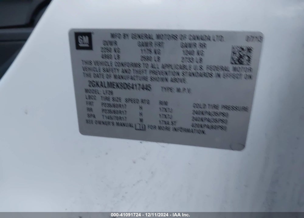 2013 GMC TERRAIN SLE-1 VIN: 2GKALMEK8D6417445
