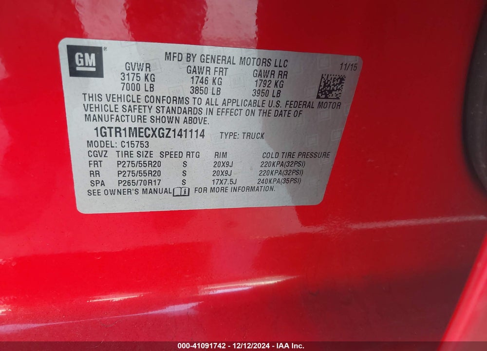 2016 GMC SIERRA 1500 SLE VIN: 1GTR1MECXGZ141114