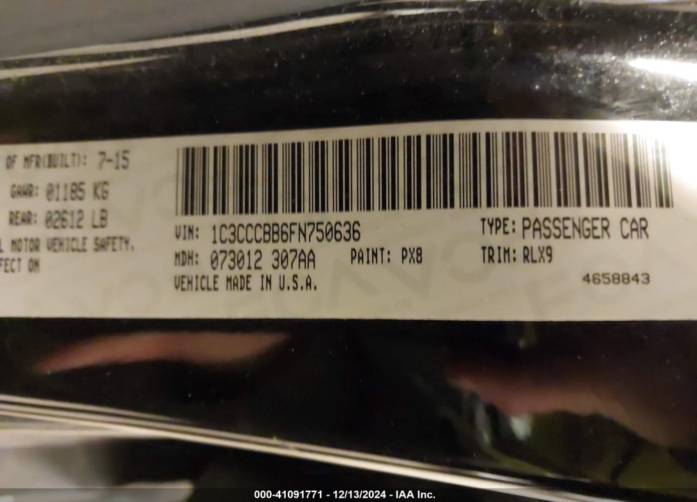 2015 CHRYSLER 200 VIN: 1C3CCCBB6FN750636