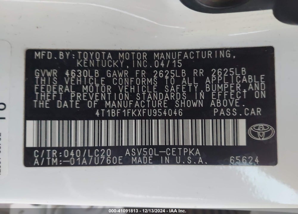 2015 TOYOTA CAMRY XSE VIN: 4T1BF1FKXFU954046