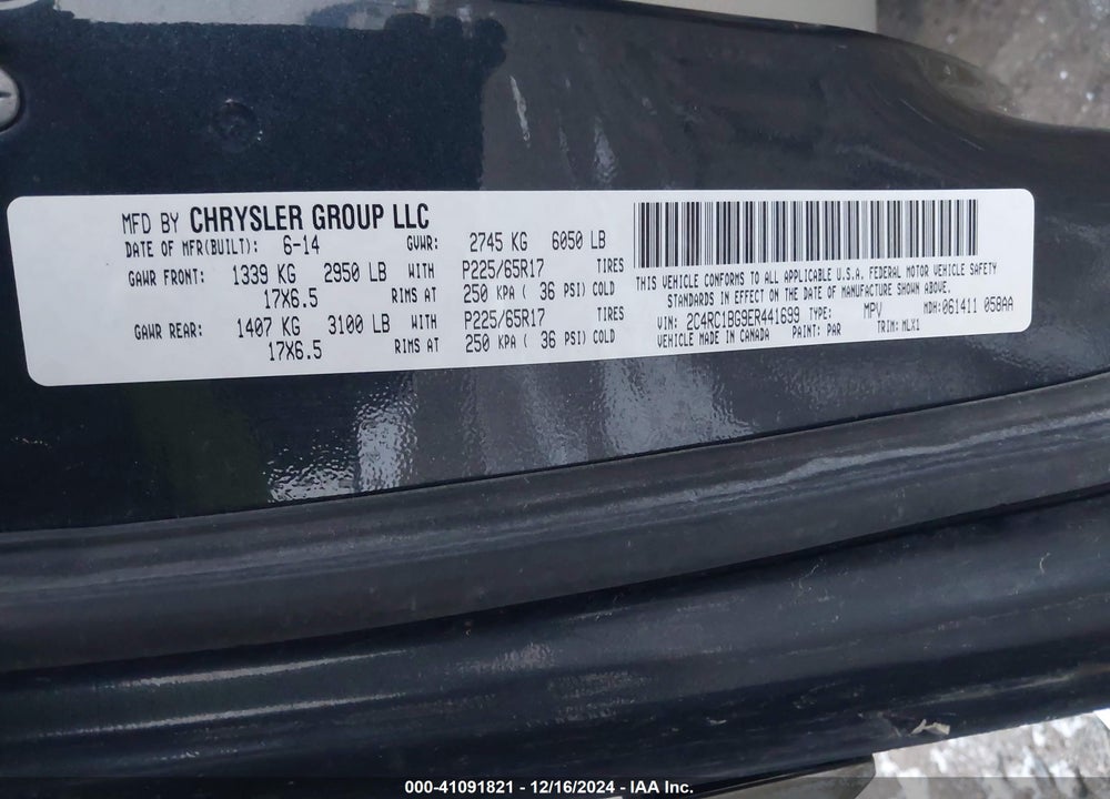 2014 CHRYSLER TOWN & COUNTRY TOURING VIN: 2C4RC1BG9ER441699
