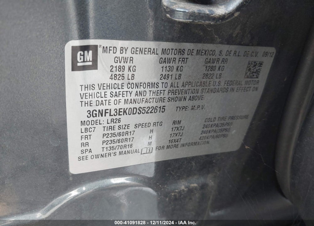 2013 CHEVROLET CAPTIVA SPORT LT VIN: 3GNFL3EK0DS522615