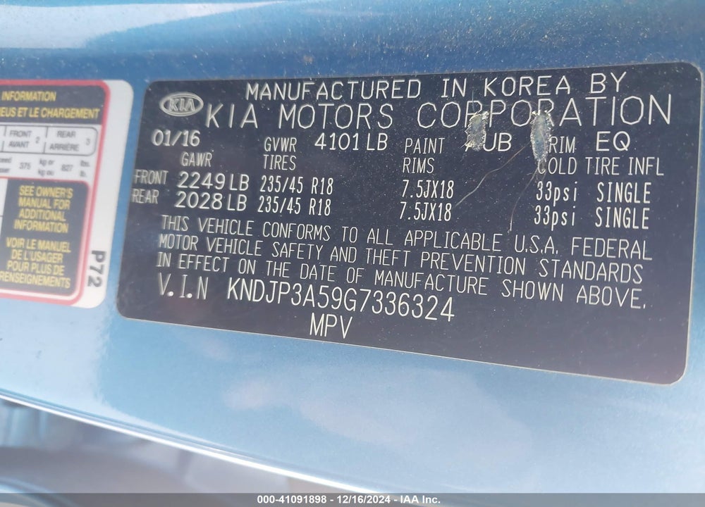 2016 KIA SOUL VIN: KNDJP3A59G7336324