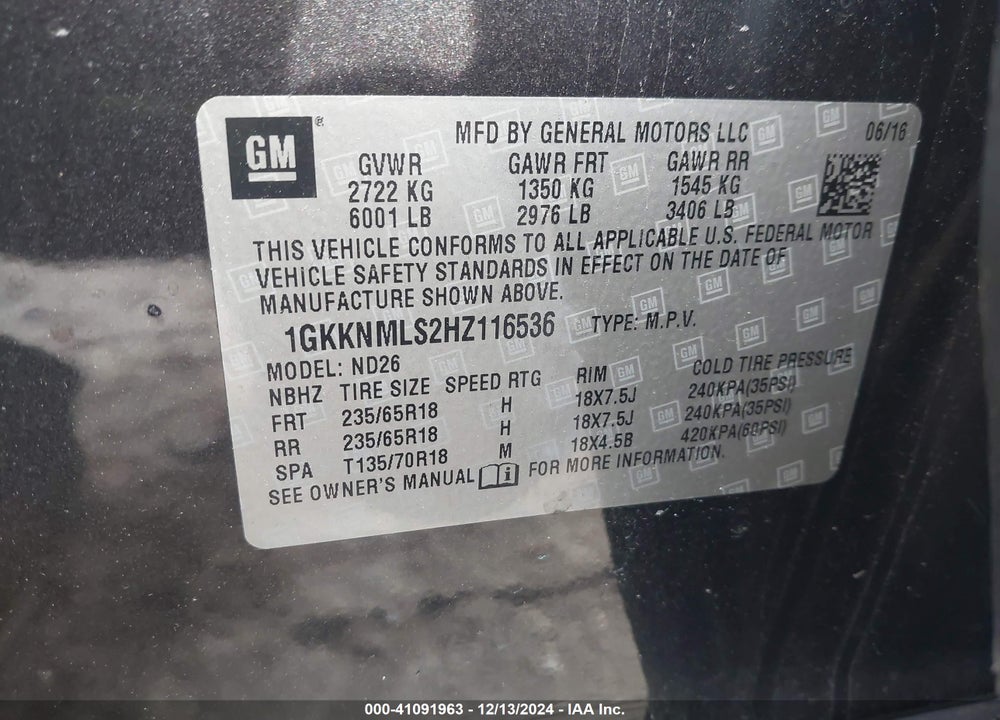 2017 GMC ACADIA SLT-1 VIN: 1GKKNMLS2HZ116536