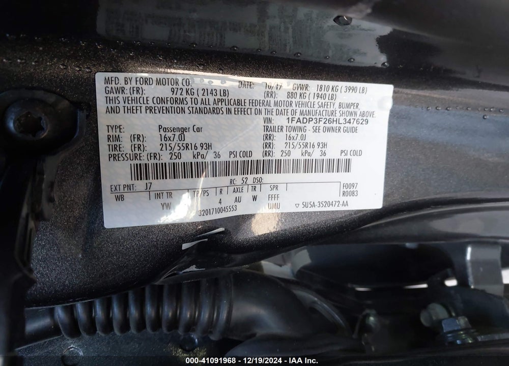 2017 FORD FOCUS SE VIN: 1FADP3F26HL347629