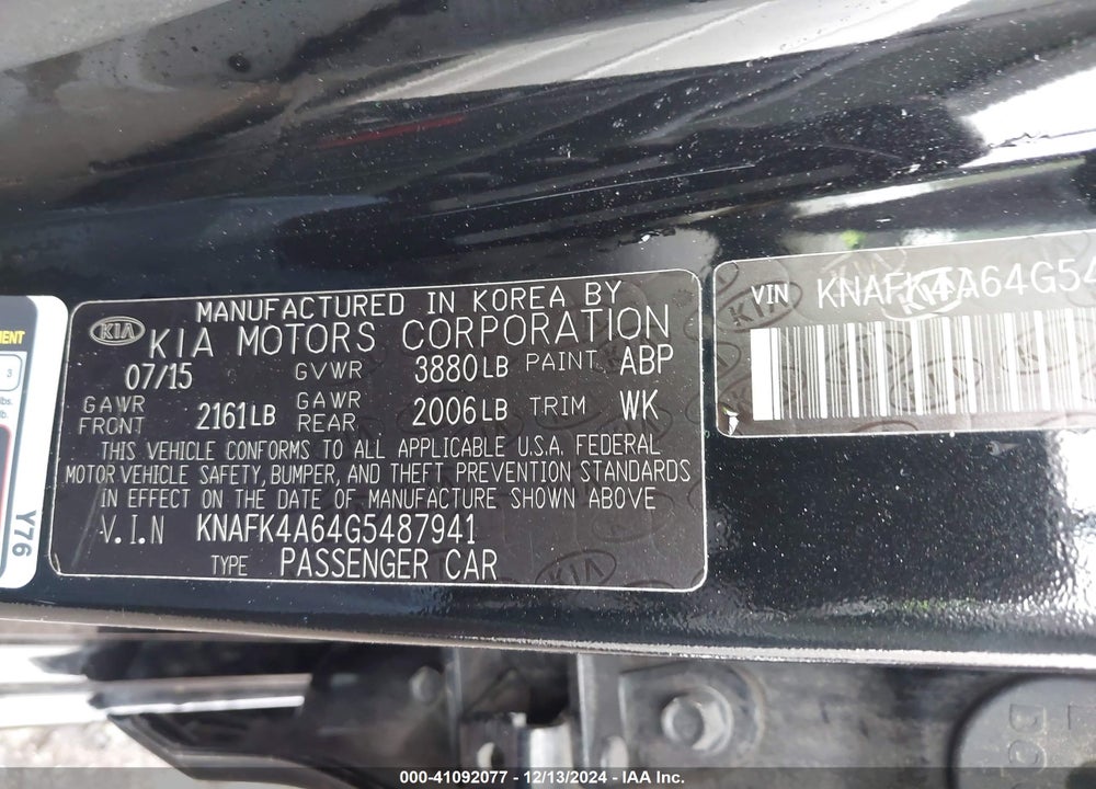 2016 KIA FORTE LX VIN: KNAFK4A64G5487941