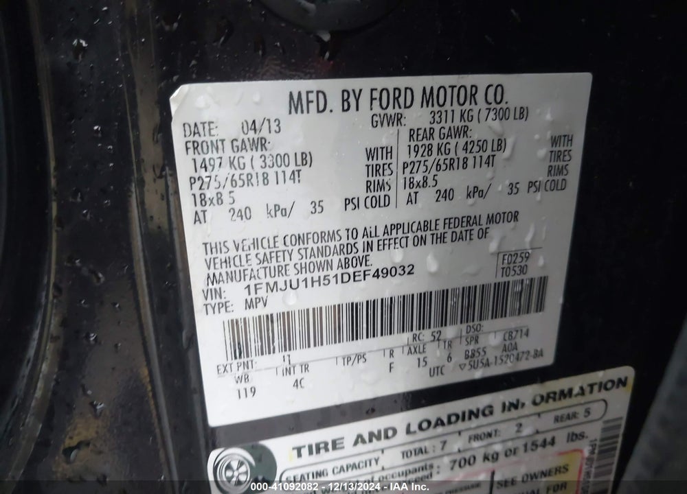 2013 FORD EXPEDITION XLT VIN: 1FMJU1H51DEF49032