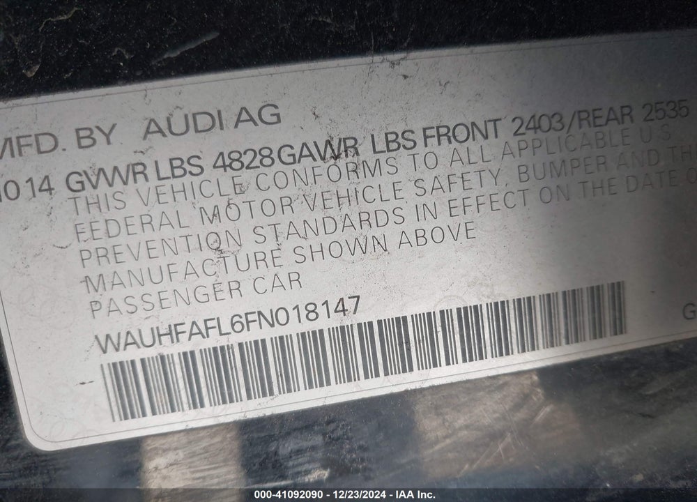 2015 AUDI A4 2.0T PREMIUM VIN: WAUHFAFL6FN018147