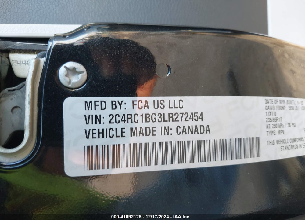 2020 CHRYSLER PACIFICA TOURING L VIN: 2C4RC1BG3LR272454