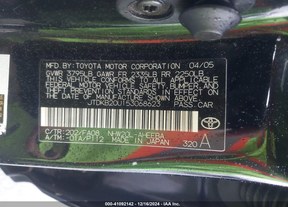 2005 TOYOTA PRIUS VIN: JTDKB20U153068623