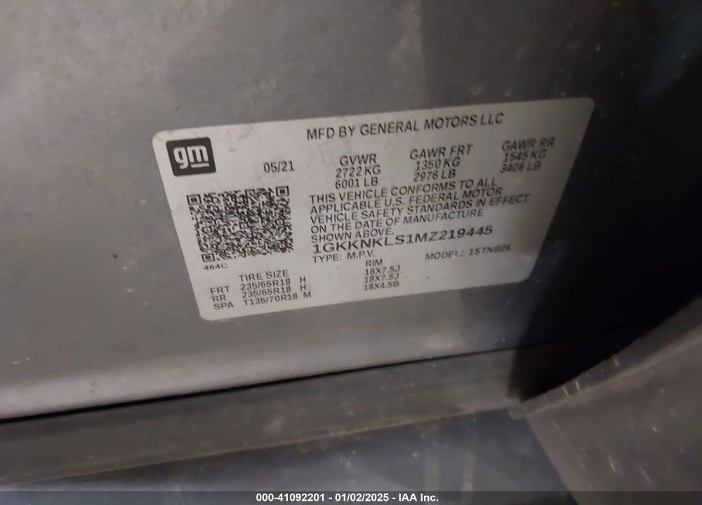 2021 GMC ACADIA FWD SLE VIN: 1GKKNKLS1MZ219445