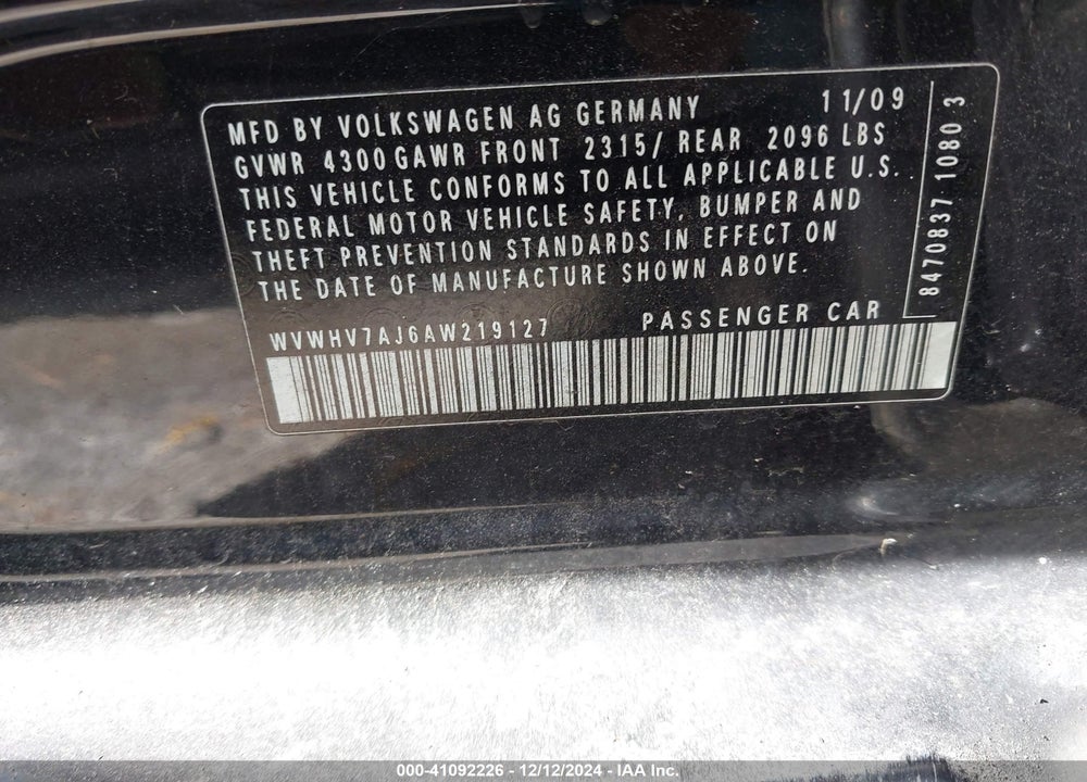 2010 VOLKSWAGEN GTI 4-DOOR VIN: WVWHV7AJ6AW219127