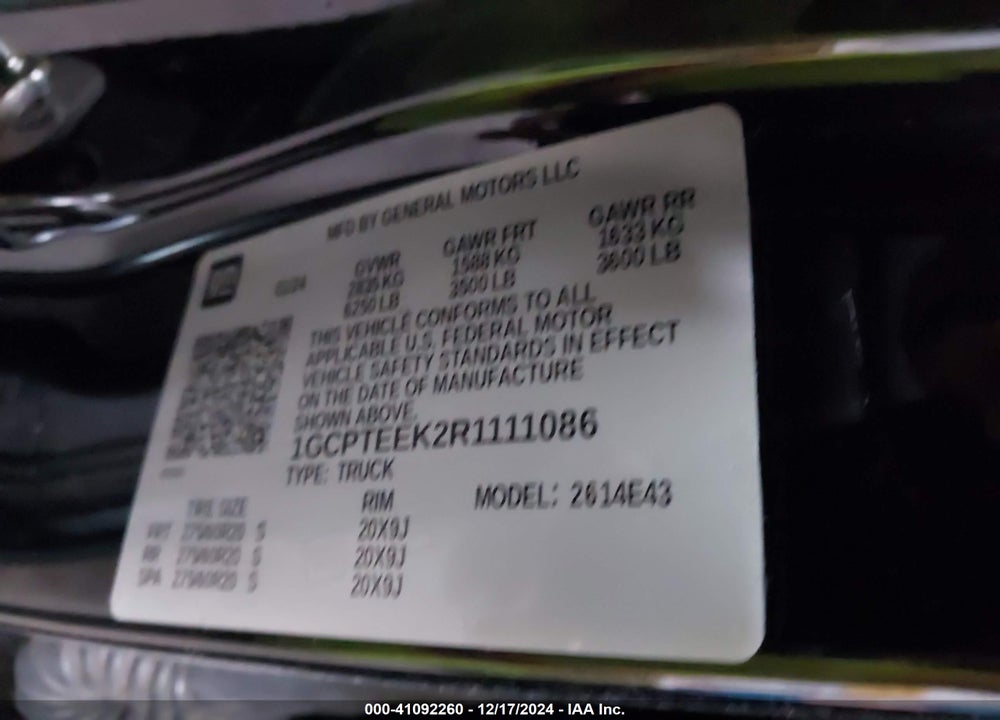 2024 CHEVROLET COLORADO 4WD TRAIL BOSS VIN: 1GCPTEEK2R1111086
