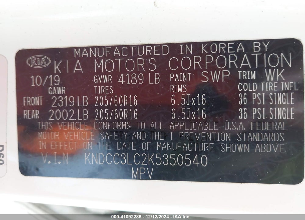2019 KIA NIRO EX VIN: KNDCC3LC2K5350540