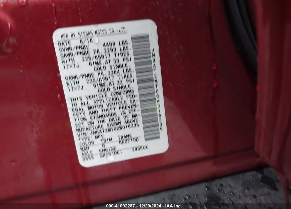 2016 NISSAN ROGUE S VIN: JN8AT2MT0GW016335