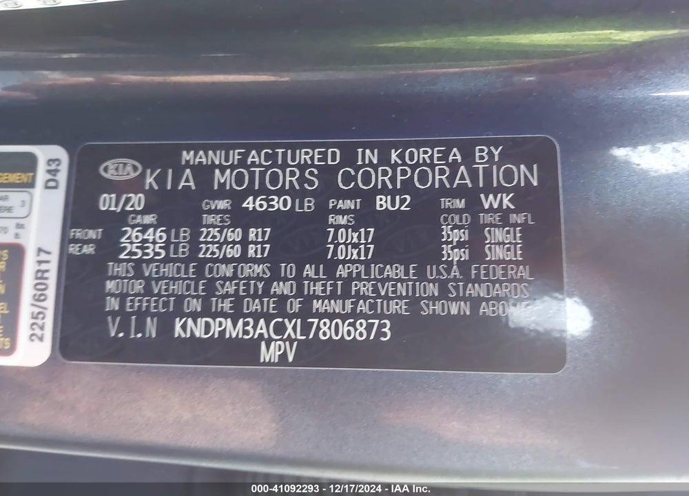 2020 KIA SPORTAGE LX VIN: KNDPM3ACXL7806873