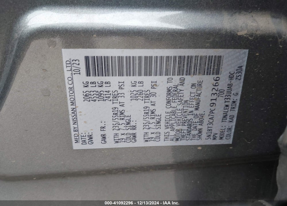 2023 NISSAN ROGUE SL FWD VIN: 5N1BT3CA7PC913266