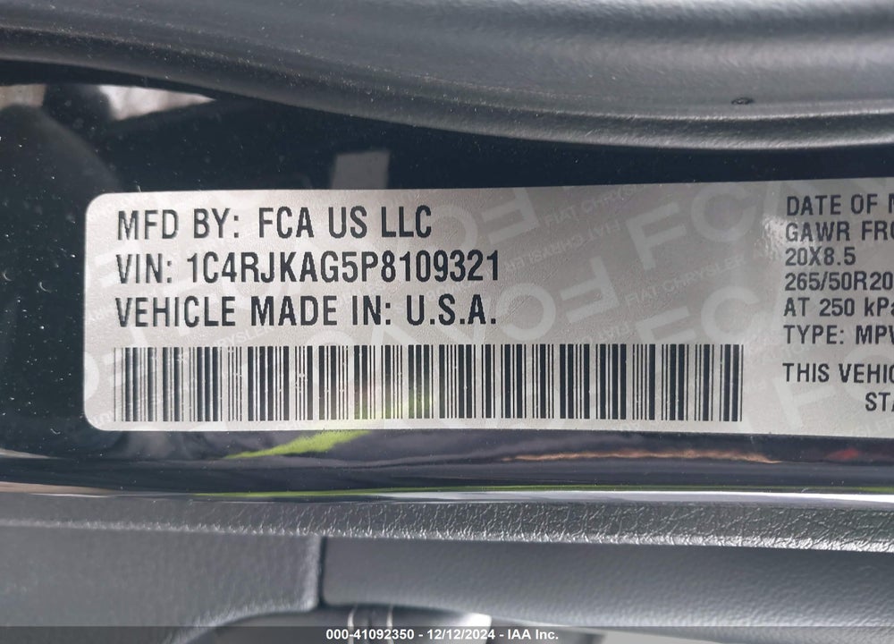 2023 JEEP GRAND CHEROKEE L ALTITUDE 4X4 VIN: 1C4RJKAG5P8109321