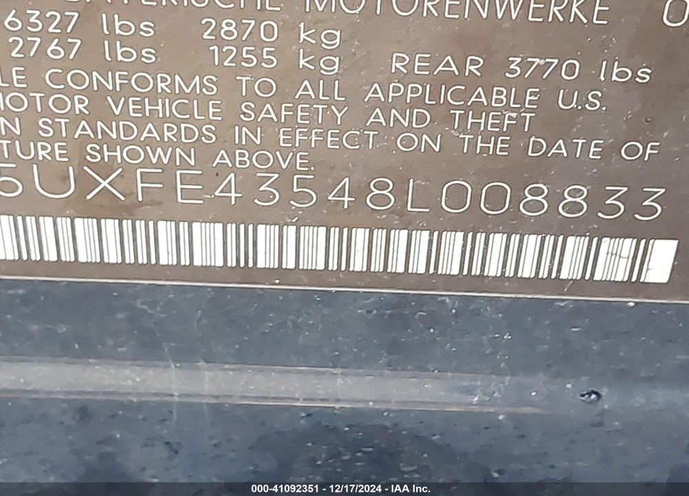 2008 BMW X5 3.0SI VIN: 5UXFE43548L008833